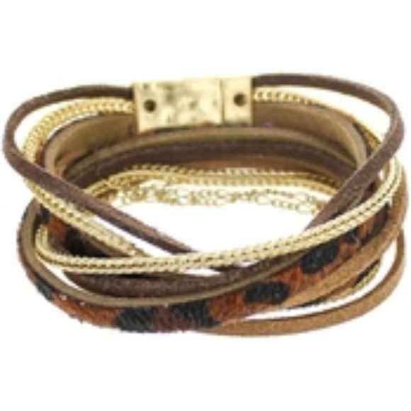 Leopard Leather and Chain Magnetic bracelet - Picture 1 of 1